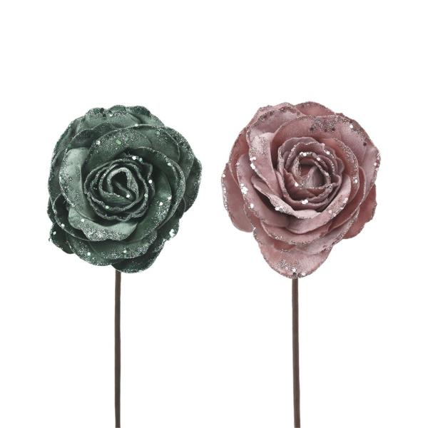 Sage Or Dusty Pink Rose With Stem - 13cm x 50cm
