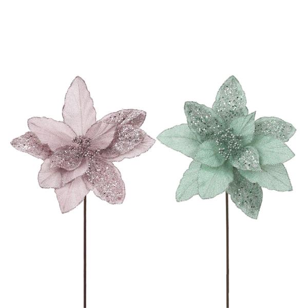 Sage Or Dusty Pink Velour Poinsettia With Clip - 30cm
