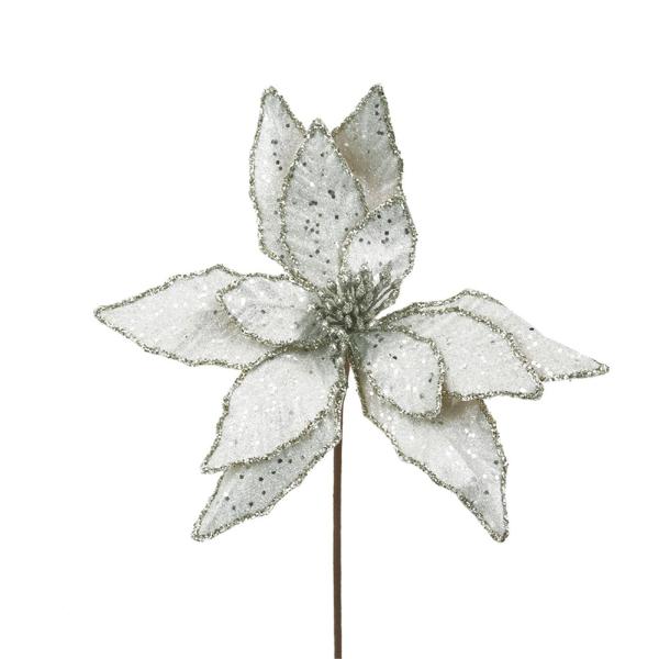 Platinum Poinsettia With Glitter Finish Stem - 31cm x 50cm
