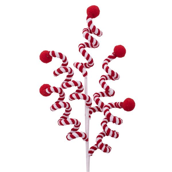 Red & White Candy Swirl With Red Pompom Pick - 65cm