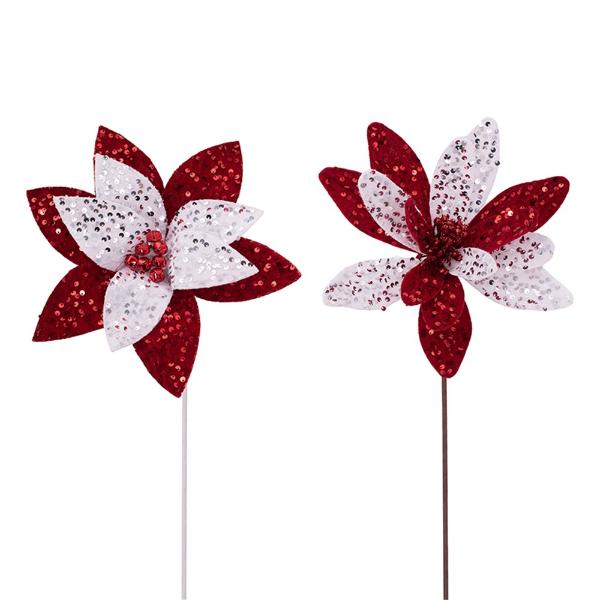 Red & White Poinsettia With Glitter Sequin Detail - 32cm x 50cm