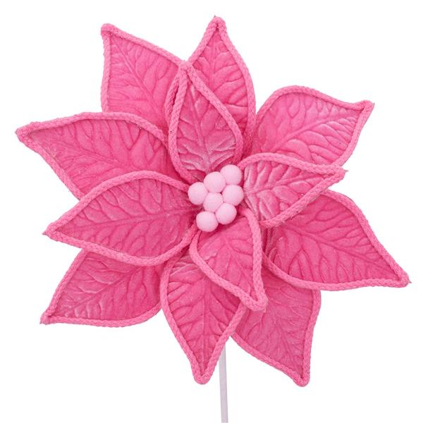 Candy Pink Velour Poinsettia With Stem - 31cm x 50cm