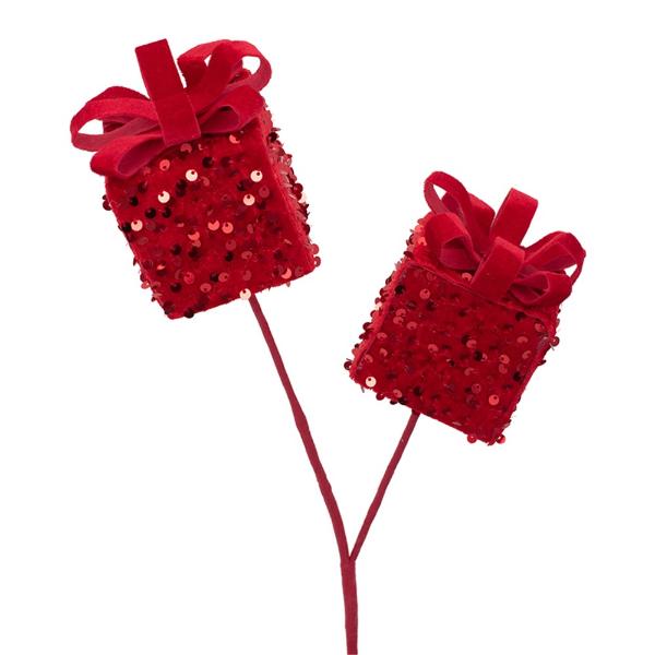 2 Pack Red Sequin Gift Box Pick - 66cm