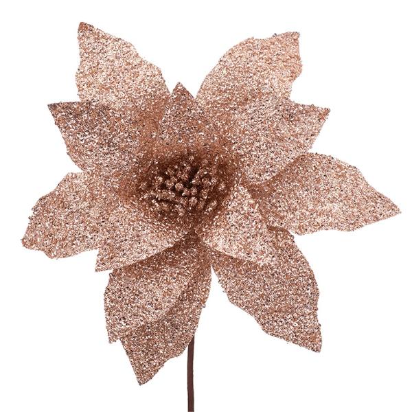 Rose Gold Glitter Poinsettia With Stem - 31cm x 50cm