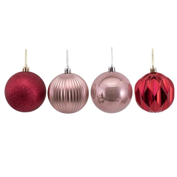 4 Pack Burnt Red & Rose Pink Bauble - 8cm