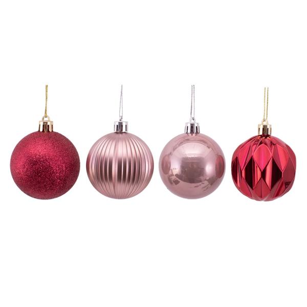 8 Pack Burnt Red & Rose Pink Bauble - 6cm