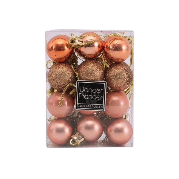 24 Pack Rose Gold Bauble - 3cm