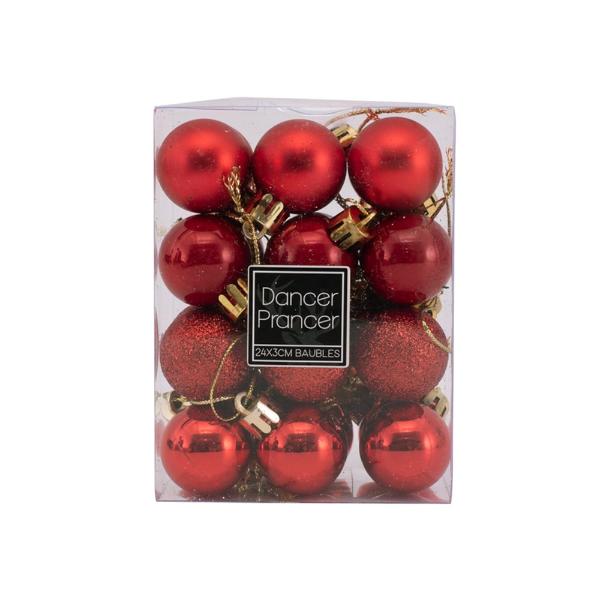 24 Pack Red Bauble - 3cm