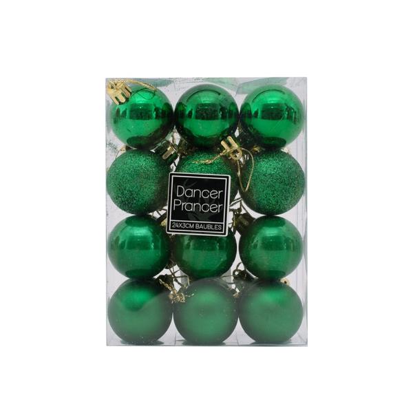 24 Pack Green Bauble - 3cm