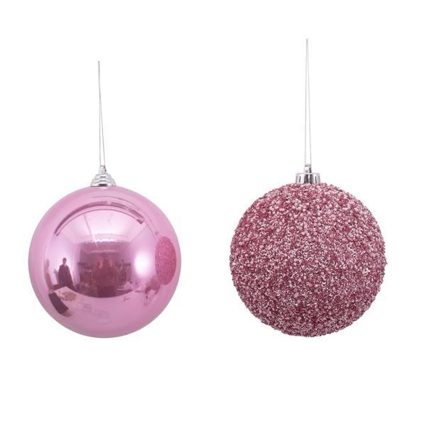 Assorted Pink Sequin Or Pearl Bauble In Pvc Box - 15cm