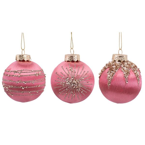Assorted Blush Pink Thread Bauble With Detail In Pdq - 8cm