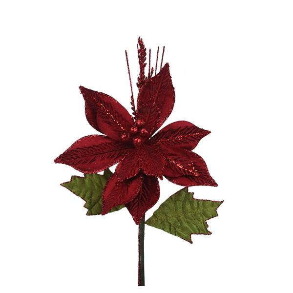 Burgundy Poinsettia Stem - 33cm