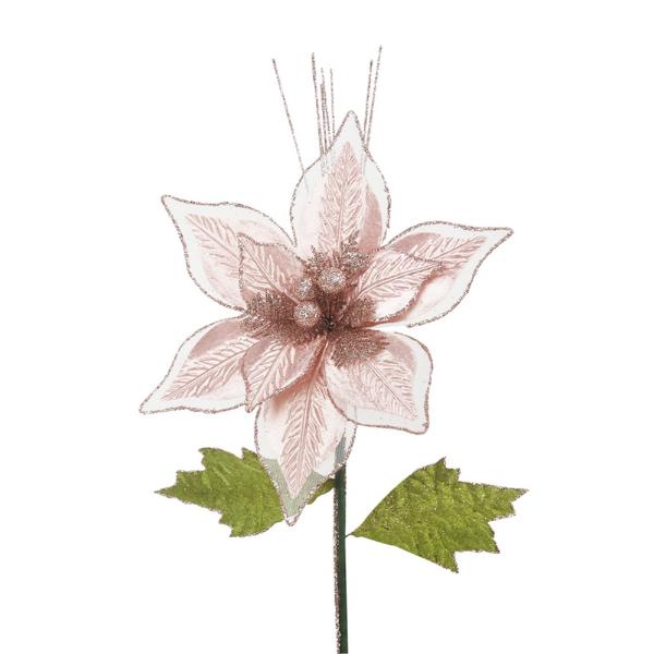 Blush Pink Poinsettia With Organza Stem - 36cm