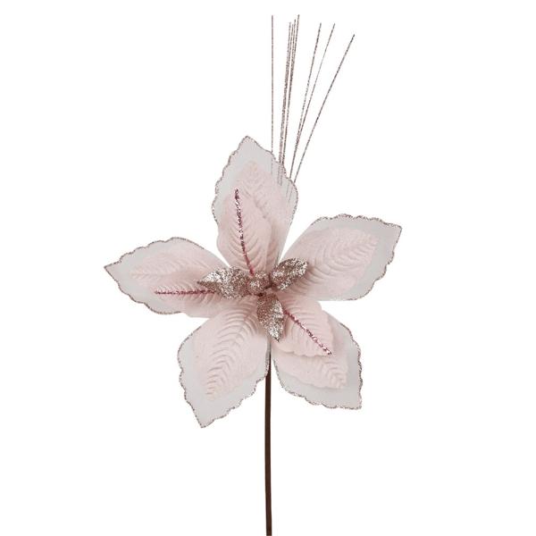 Blush Pink Poinsettia With Organza Stem - 65cm