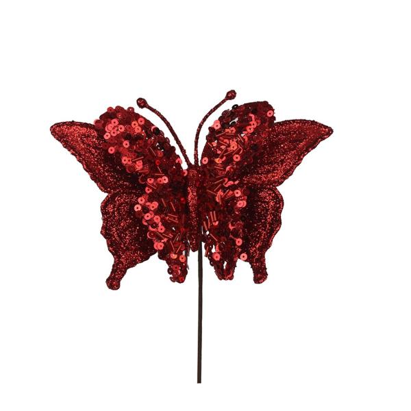 Red Butterfly With Stem - 24cm