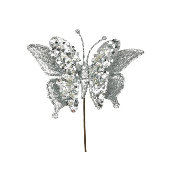 Silver Butterfly With Stem - 24cm