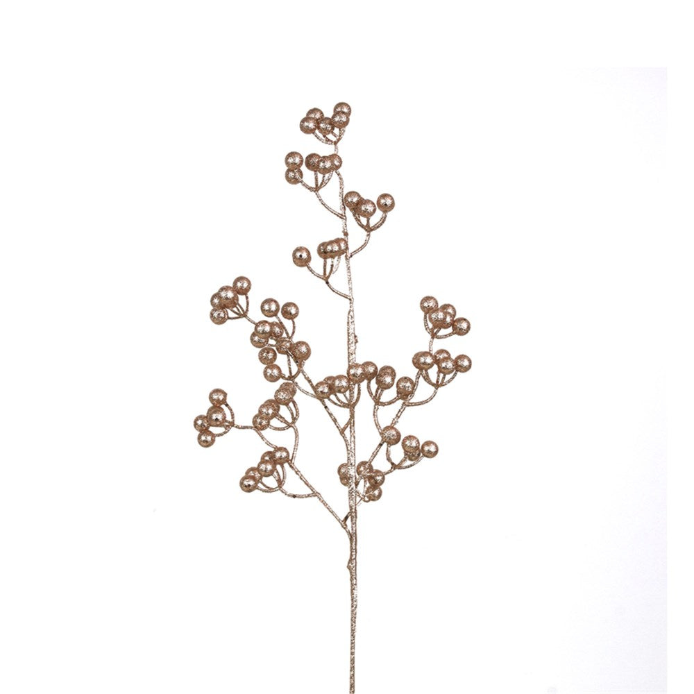 Antique Pink Glitter Berry Stem- 73cm