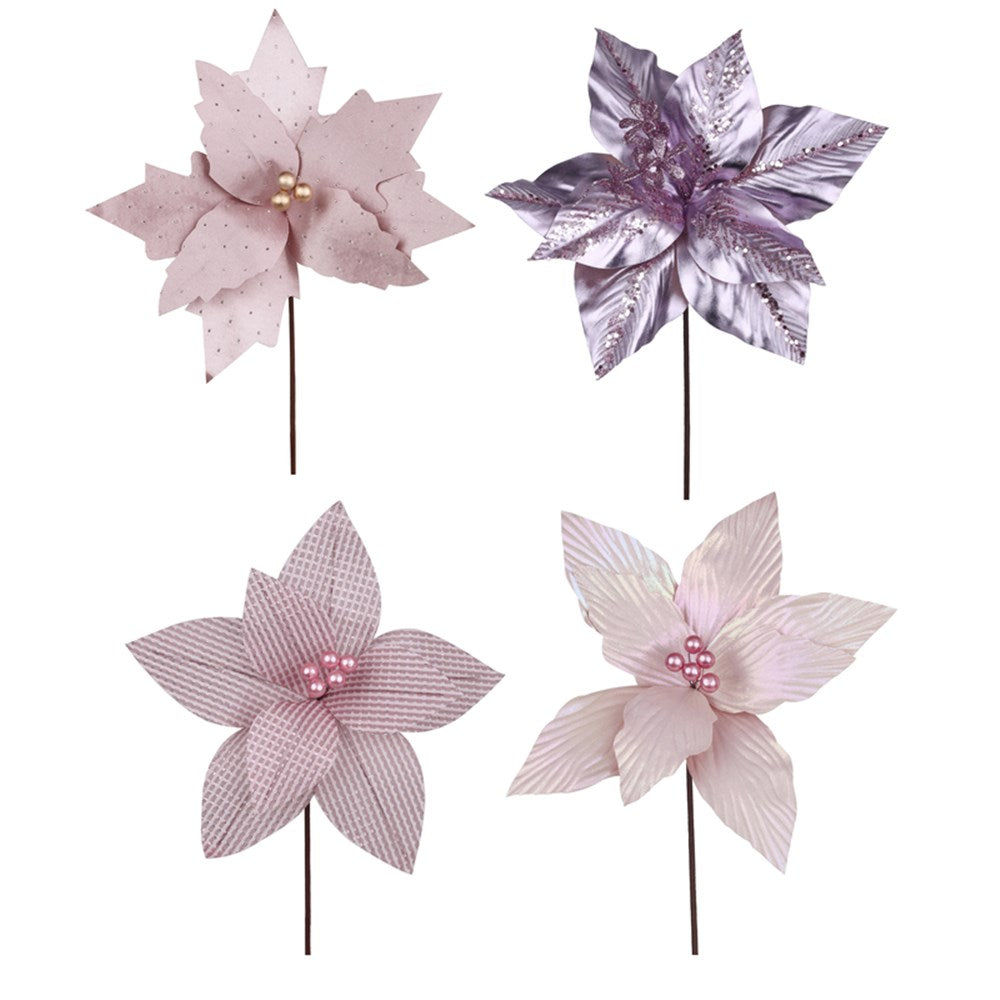 Assorted Blush Pink Poinsettia Flower Stem - 26cm x 30cm