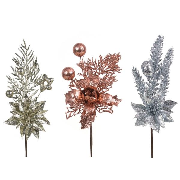Assorted Glitter Floral Pick - 25cm