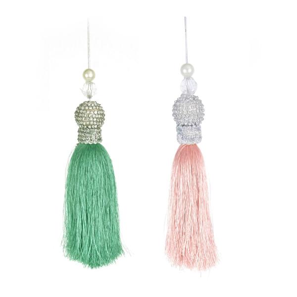 Tassel Sage & Blush Pink Tree Ornament - 3cm x 17cm