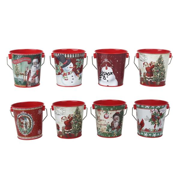 Round Metal Christmas Bucket - 10cm x 8cm
