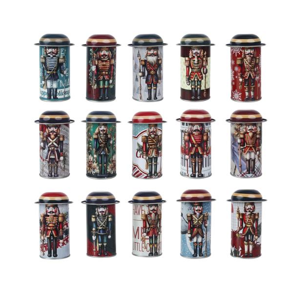 Metal Christmas Tins With Nutcracker Decal - 11cm x 5.4cm