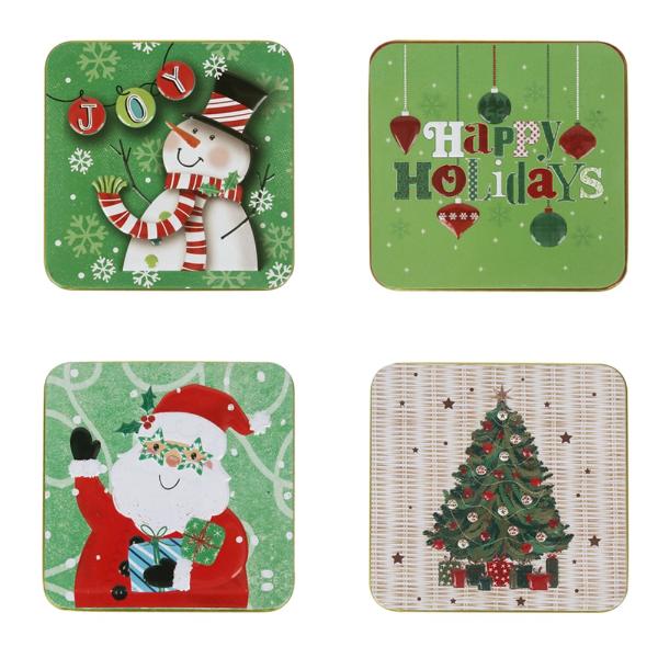 Square Metal Christmas Tins - 10cm x 10cm x 2cm