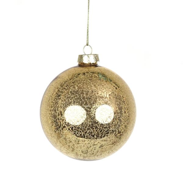 Rose Gold With Icing Finish Glass Bauble - 10cm