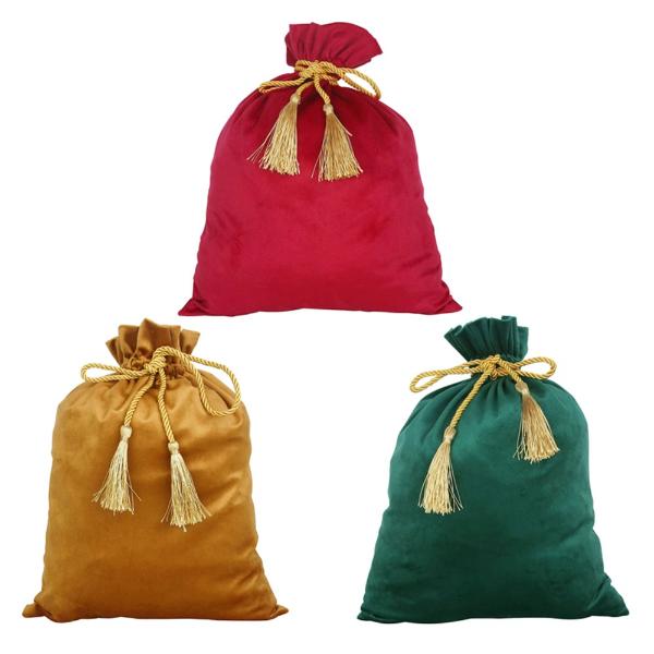 Gold Velour Gift Sack With Tassels - 30cm x 40cm