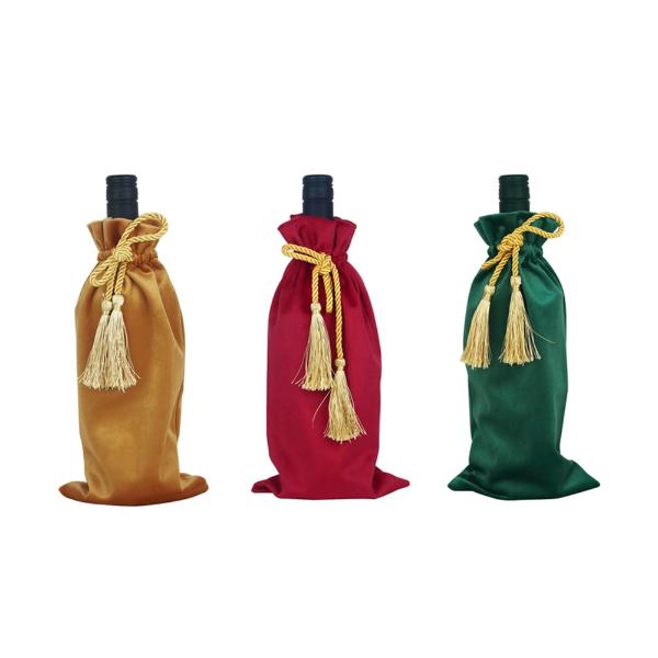 Gold Velour Gift Sack With Tassels - 16cm x 33cm