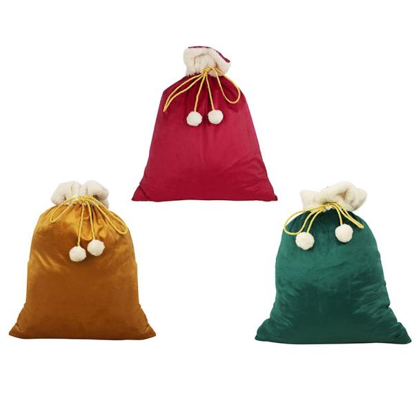 Red Velvet Santa Gift Sack With White pompoms - 50cm x 60cm