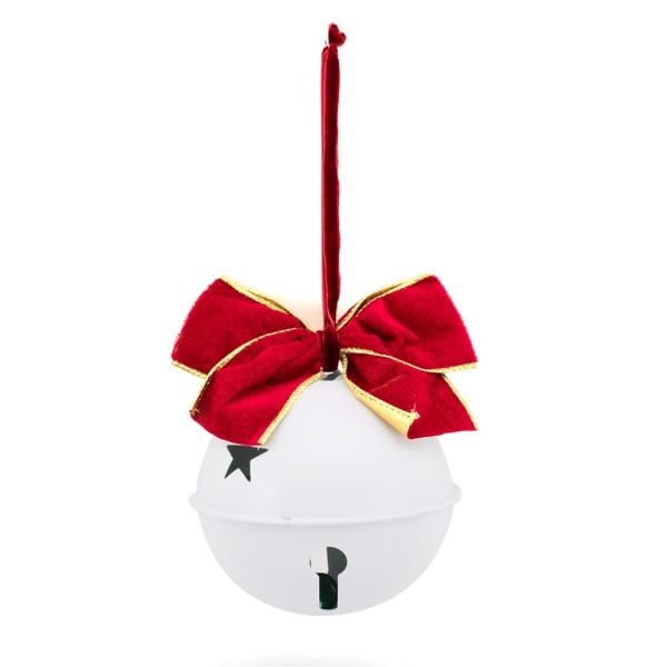 White Metal Bell With Grey Velour Bow - 14cm