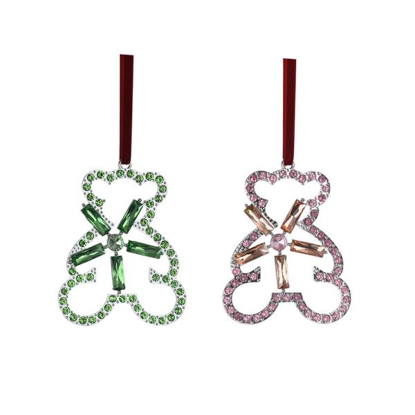 Pink Or Green Crystal Teddy Bear Tree Ornament - 10cm