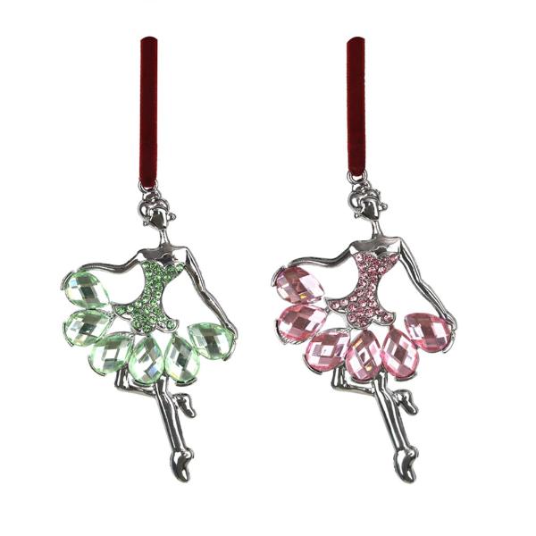 Pink Or Green Crystal Ballerina Tree Ornament - 10cm