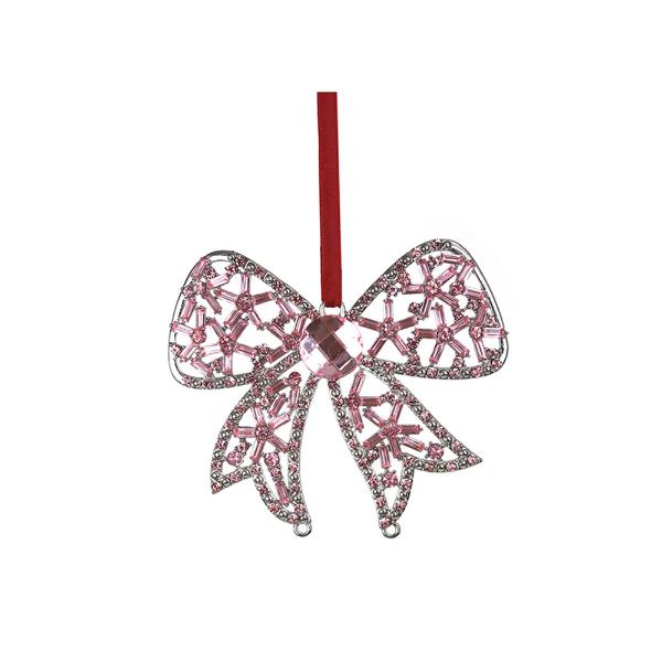 Pink Crystal Bow Tree Ornament - 10cm