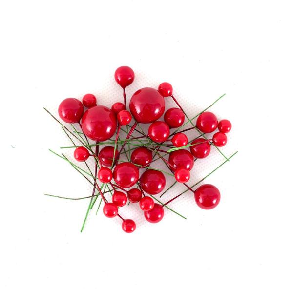 30 Pack Assorted Size Red Berry Picks - 1.8cm