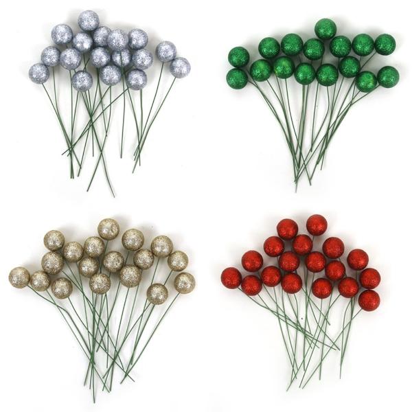 18 Pack Assorted Colour Glitter Balls - 1.5cm