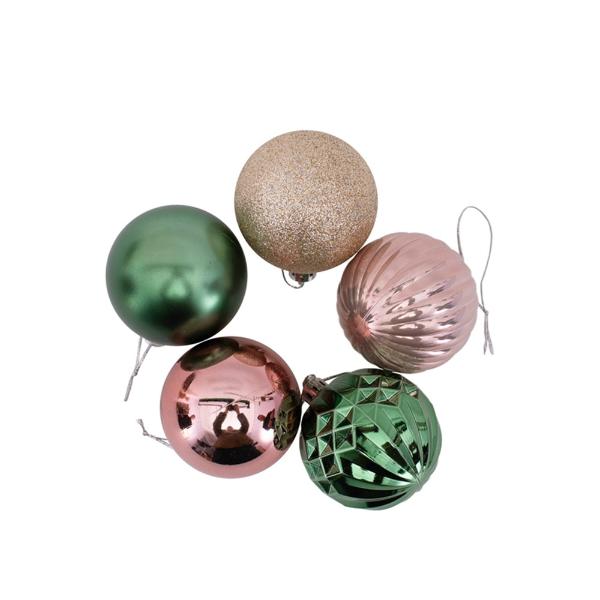 35 Pack Pink & Sage Platinum Baubles - 6cm
