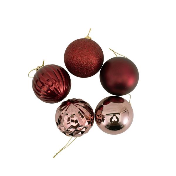 35 Pack Burgundy & Rose Pink Baubles - 6cm