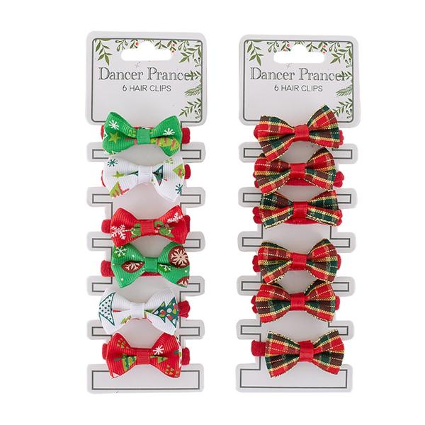 6 Pack Christmas Hair Bow Clips