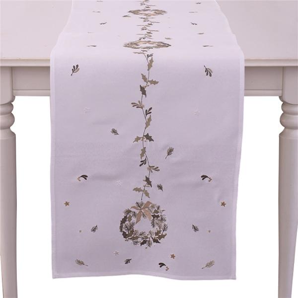 Emrbroided Christmas Wreath Table Runner - 40cm x 173cm