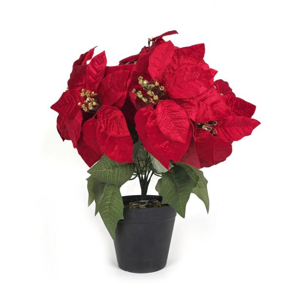 9 Head Red Poinsettia Pot - 38cm x 42cm