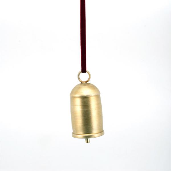 Gold Metal Bell With Burgundy Velvet Ribbon - 6cm x 12.5cm
