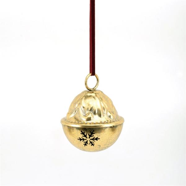 Gold Metal Bell With Burgundy Velvet Ribbon - 12cm x 15cm