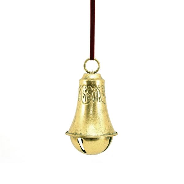 Gold Metal Bell With Burgundy Velvet Ribbon - 12cm x 21cm
