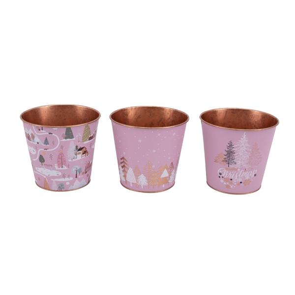 Pink With Rose Gold Metal Buckets - 15.5cm x 14cm