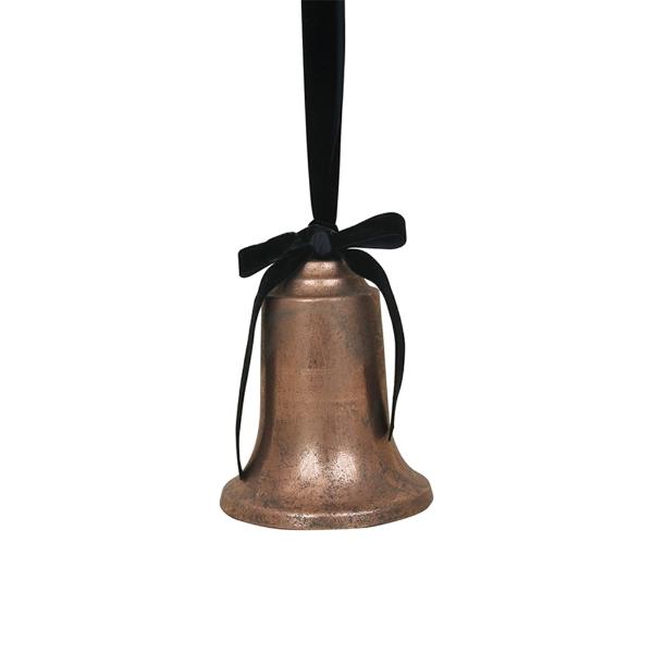 Antique Rose Metal Bell With Black Velvet Ribbon - 12cm x 17cm