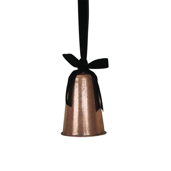 Antique Rose Metal Bell With Black Velvet Ribbon - 13cm x 20cm