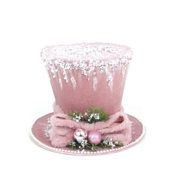 Pink Snowman Hat With Silver Glitter Detail - 25cm x 26cm x 18cm