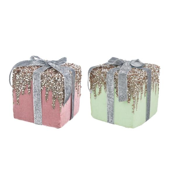 Pink Or Sage Gift Box Tree Ornament - 17cm x 18cm